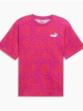 Puma Pink Essential Paisley Bandana Print Graphic T-Shirt Size Small